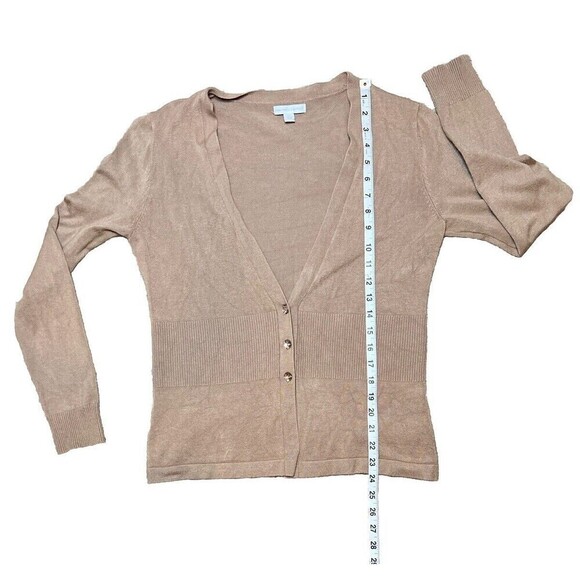 NY&C Tan‎ V-Neck Cardigan Sweater Button Front Ribbed Knit Hem & Cuffs - Picture 5 of 8